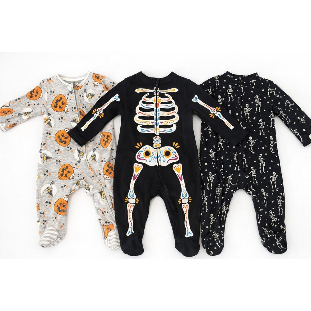 3 Halloween Pajamas Kids Skeleton Pumpkin Muertos Snoopy Old Navy 3-6mo